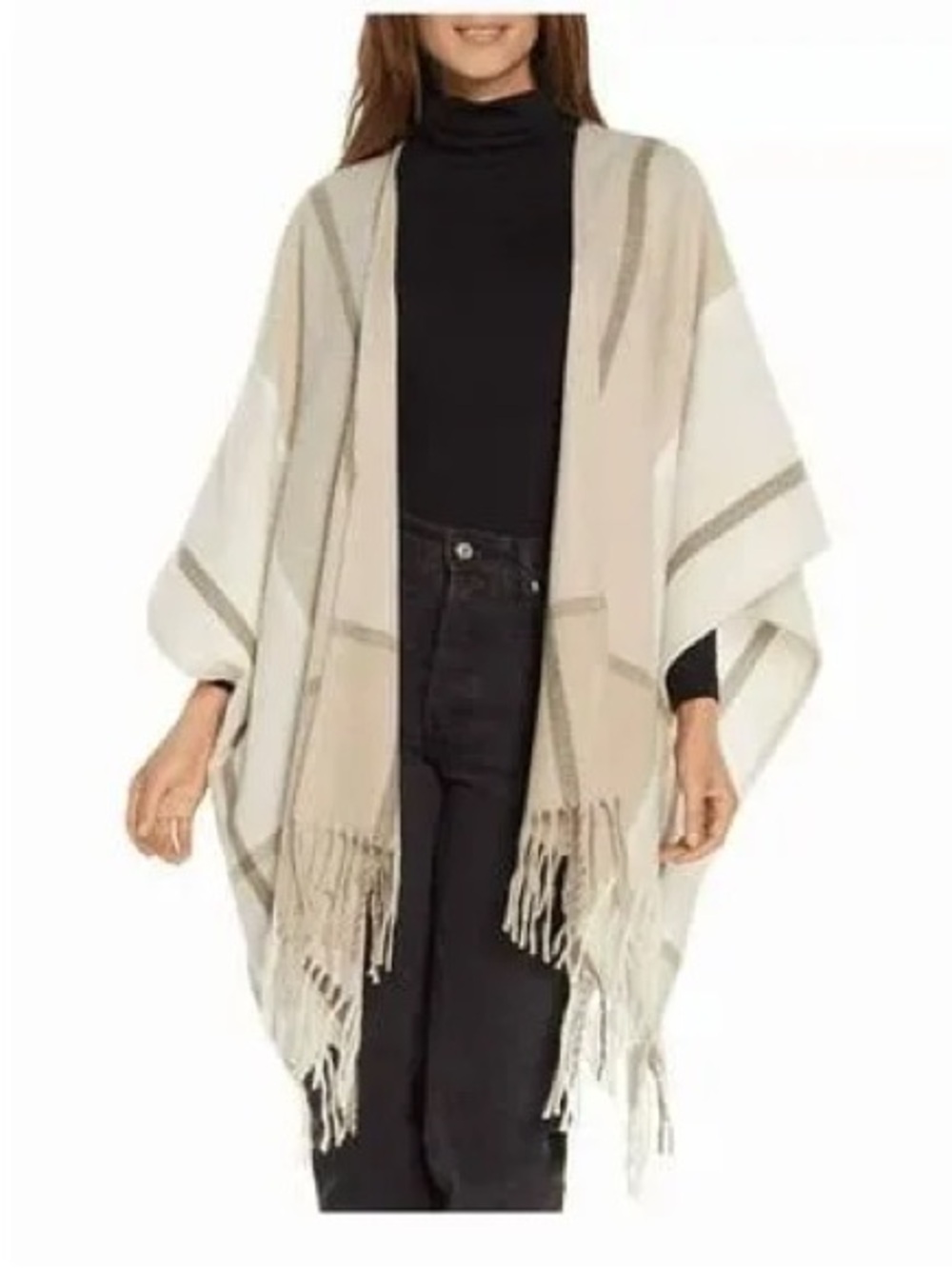 NWT Woolrich Miranda Beige Plaid Fringe “Blanket wrap”